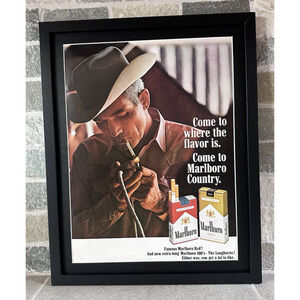 Framed 1969 Marlboro Country Cowboy Cigarette Print Ad